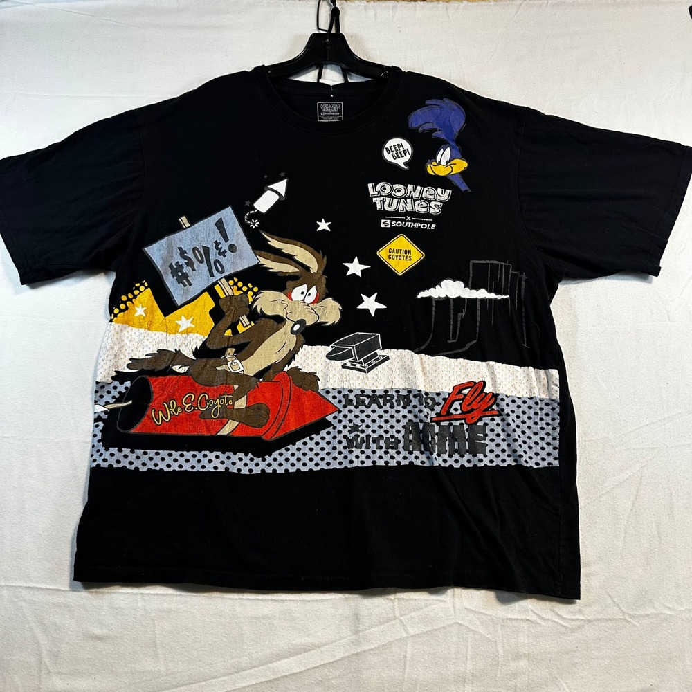 Y2K Southpole Looney Tunes Wile E Coyote Roadrunner Shirt Men 3XL Black Acme - Picture 2 of 5